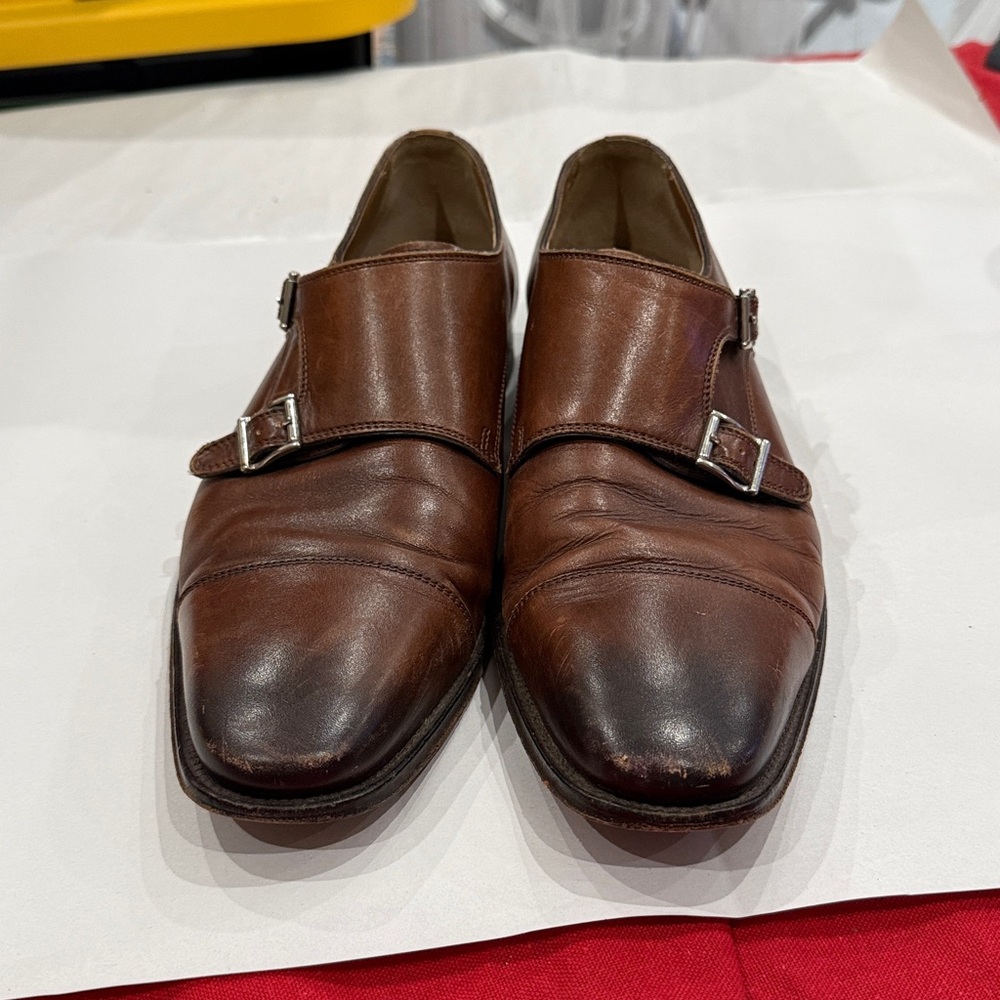 Florsheim Brown Double Monk Strap Leather Shoes - Picture 2 of 7